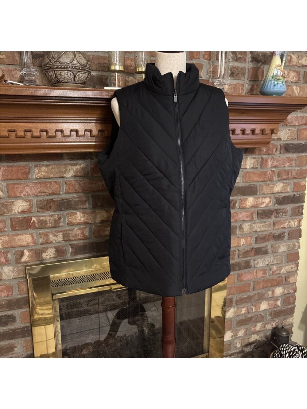 lands end Black Puffer Vest Ladies Size Large Excellent